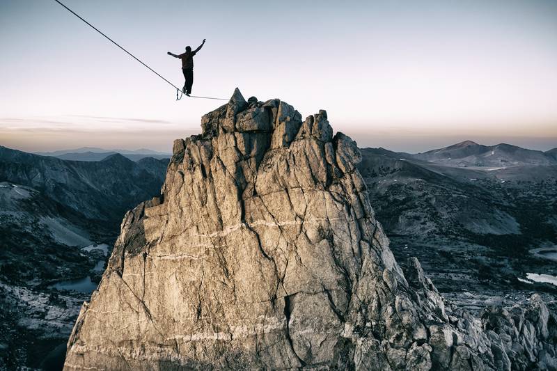 Slackline high in the mountains