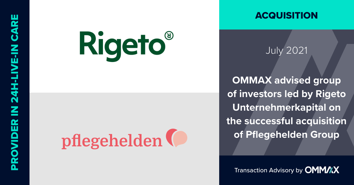 Rigeto and pflegehelden logos on OMMAX deal announcement banner