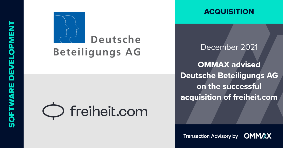 Banner stating "OMMAX advised Deutsche Beteiligungs AG on the successful acquisition of Freiheit.com"