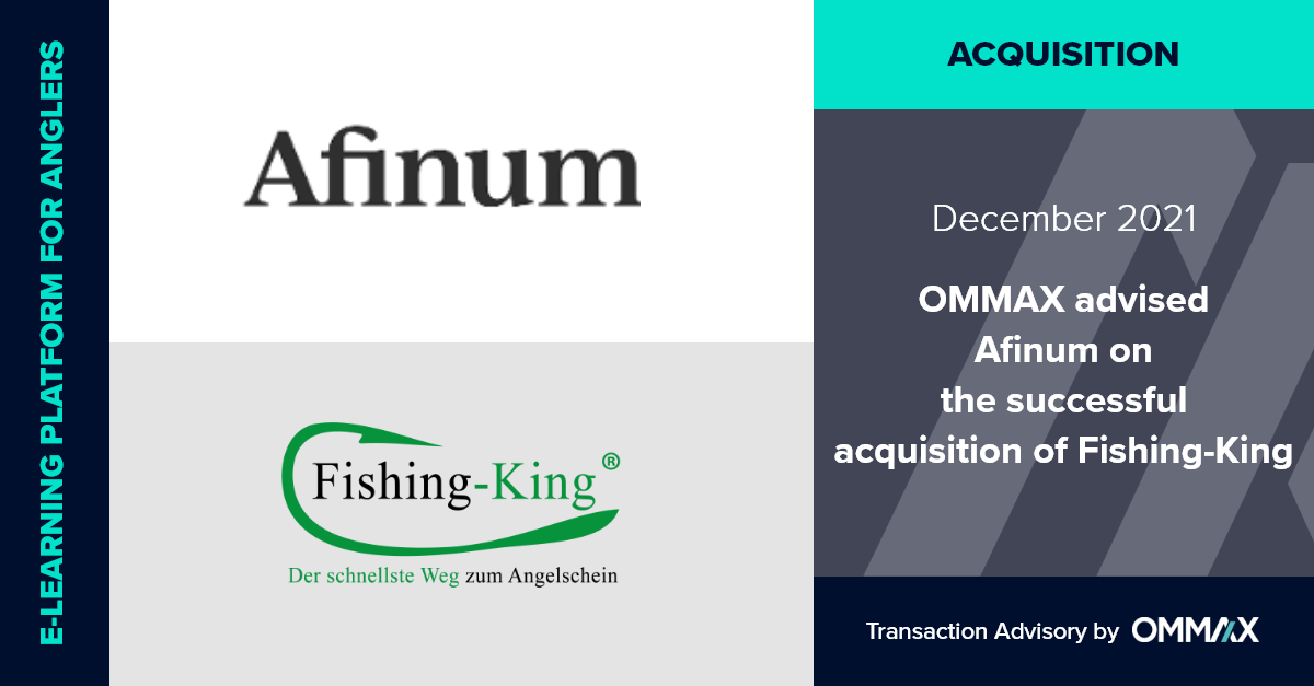 Banner showcasing OMMAX advising Afinum on the successful acquisition of Fishing-King